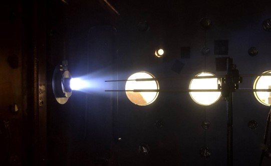 light beaming with electric propulsion diagnostic measurement