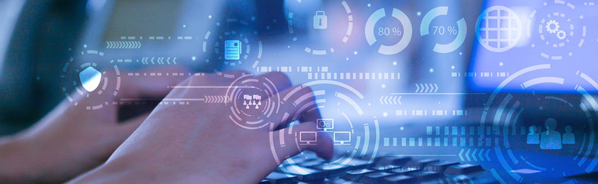 hands on keyboard with model-based systems engineering overlay