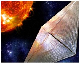 solar satellite in space with sun in background